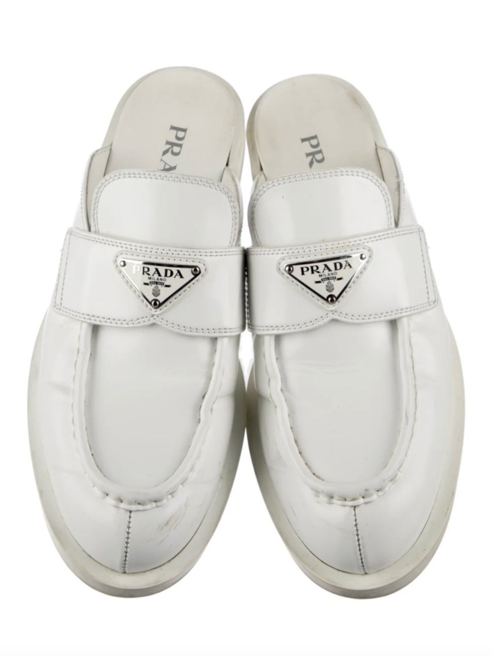 Prada White Leather Logo Strap Mules - Picture 6 of 7